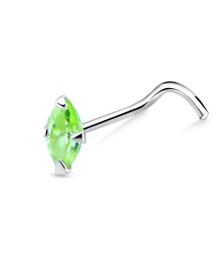 Pear Shaped Stone Silver Curved Nose Stud NSKB-160